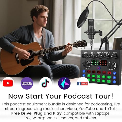 Podcast Equipment Bundle, Recording Studio Package with Podcast Microphone and Voice Changer, Live Sound Card - Audio Interface for Laptop Computer Vlog Living Broadcast Live Streaming YouTube TikTok thumbnail 5