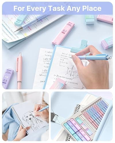 Four Candies Mechanical Pencil Set - 0.5 mm & 0.7 mm, 12PCS Cute Pencils Mechanical with 720PCS (HB & 2B) Lead Refills & 21PCS Erasers & 1PCS Storage Case, Pastel Aesthetic Lead Pencils for School thumbnail 2