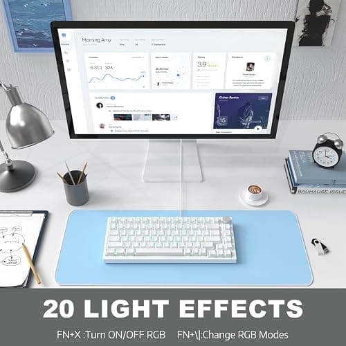 AJAZZ AK820 75% TKL Wired Mechanical Keyboard,Hot-Swappable Blue Switch,Gasket Mount Gaming keyboard Blue Light,82 Keys with CNC Volume Knob,Poron Foam,OEM PBT Keycaps for PC/WIN/MAC-White thumbnail 7