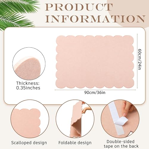 Mooliwe Scalloped Felt Bulletin Board 36 x 24 Inches Foldable Flesh Pink Pin Cork Board Alternative for Wall, 3' x 2' Trifold Picture Vision Self Adhesive Bulletin Decorative thumbnail 4