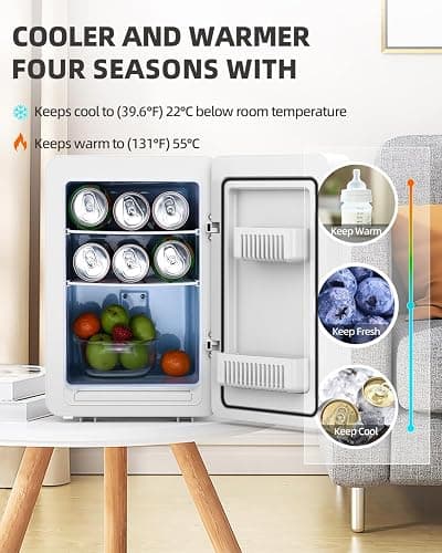 Kikihuose 20L Skincare Fridge with Mirror & LED Lighting, 3-Mode Dimmable, Cooler & Warmer with Drip Tray for Makeup, Cosmetic, Beauty, Mini Beauty Fridge for Bedroom, Vanity, Car & Home Use thumbnail 5