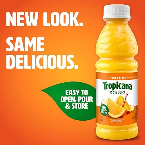 Tropicana 100% Juice Orange Blend, Single Serve, 10 fl oz Bottles (Pack of 24) - Real Fruit Juice, Vitamin C Rich, No Added Sugars, No Artificial Flavors thumbnail 2
