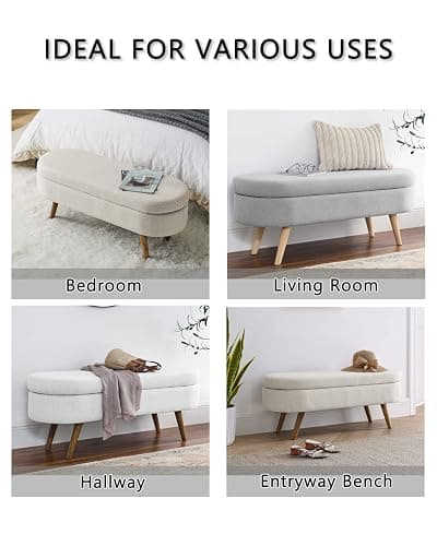 ECLYL Oval Storage Bench 43.5" Linen Fabric Upholstered Entryway Bench with Solid Wood Legs Ottoman Bench Indoor Bench for Living Room/Bedroom/End of Bed/Entryway (Beige) thumbnail 8