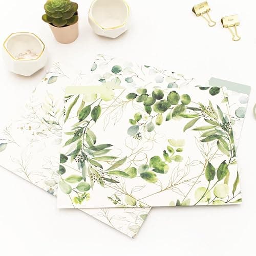 bloom daily planners Decorative File Folders - Set of Six Letter Size (8.5” x 11”) Organizers, 1/3 Cut Tabs - Assorted Designs - Eucalyptus thumbnail 8