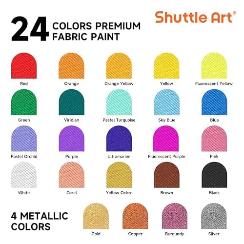 Shuttle Art Fabric Paint 24 Colors Permanent Soft Fabric Paint in Bottles (60ml/2oz) with Brushes &Stencils, Non-Toxic Textile Paint for T-Shirts, Shoes, Jeans, Bags, DIY Projects & Crafts thumbnail 3