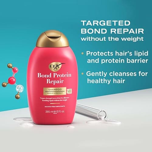 OGX Repair & Protect Bond Protein Repair Shampoo, Lightweight Hair Wash Cleanses & Targets Damaged Hair for Effective Bond Repair, Formulated without Parabens, 13 fl. oz thumbnail 2
