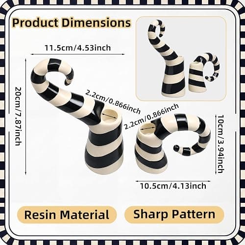 Mumufy 2 Pcs Halloween Black White Worm Theme Candle Holders Gothic Desktop Candle Holders Scary Movie Inspired Theme Table Centerpiece Decor for Halloween Haunted Graveyard Party Desktop Decorations thumbnail 5