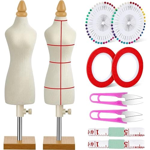 Weysat 2 Sets Doll Dress Form Mini Female 1/4 Size Tailor Dressmaker Dummy Mannequins Body Miniature Sewing Mannequin Dress Forms for Sewing with Red Patch Set thumbnail 3