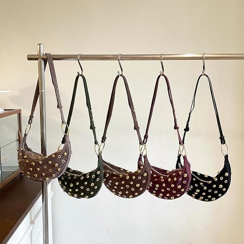 OWGSEE Studded Purse Trendy Studded Handbag Hobo Crescent Bags Y2K Shoulder Bag Suede Purses for Women thumbnail 7