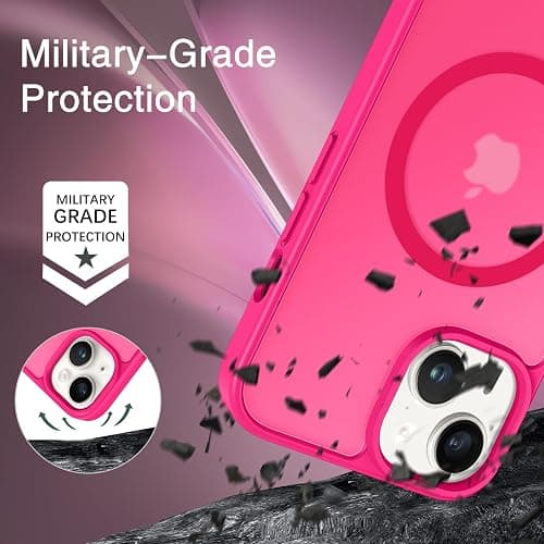 BENTOBEN for iPhone 13 Phone Case and iPhone 14 Magnetic Case [Compatible with Magsafe] Slim Translucent Matte Design Shockproof Bumper Drop Protective Cute Girls Women Boys Men 13/14 Cover, Hot Pink thumbnail 5