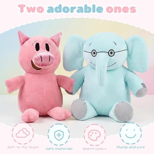 NUWDYSNN Elephant and Pig Book Plush Toy Set, Reading Buddy Plush Toys, Filled Animal Plush 2-Pack (Blue Elephant 13 in, Pink Pig 11.8 in thumbnail 6