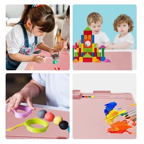 Silicone Craft Mat, Thick Nonstick Nonslip Silicon Mat for Crafts - Creator Painting 23.6"x19.7" with 20 Paint Dividers (Pink) thumbnail 6