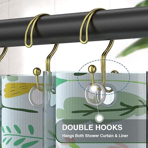 Shower Curtain Hooks, OEH Shower Curtain Rings, Gold Shower Curtain Hooks Rust Proof, Decorative Double Shower Hooks for Shower Curtain, Anti-Drop Shower Rings for Curtain & Liners, Gold, 12Pack thumbnail 6