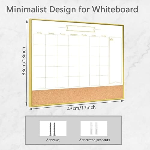 Whiteboard Calendar & Corkboard, 17" x 13" Dry Erase White Board & Bulletin Board, Gold Aluminum Frame Calendar/Cork Combo Board(ZHYL-Gold-3343-B+1) thumbnail 3