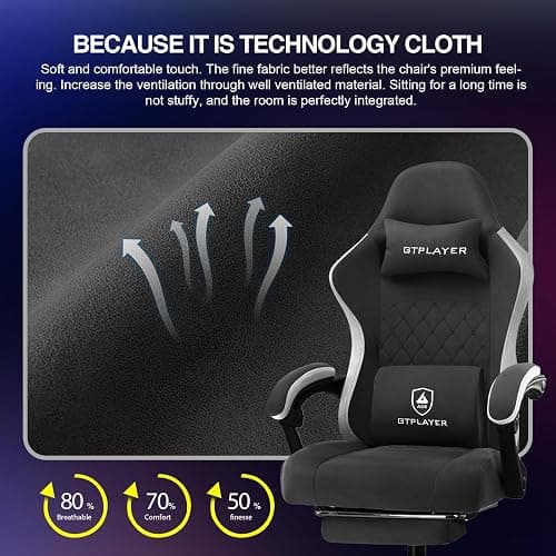 GTPLAYER Gaming Chair, Computer Office Chair with Pocket Spring Cushion, Linkage Armrests and Footrest, High Back Ergonomic Computer Chair with Lumbar Support Task Chair with Footrest(Black) thumbnail 6