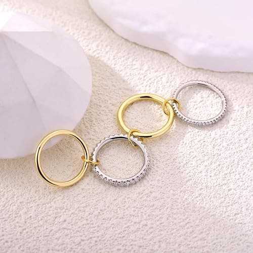 Canboer 14K Gold Plated Interlocked Stackable Rings for Women Non Tarnish,Gold and Silver Cubic Zirconia Statement Rings Set,Mixed Metals Ring Two-Toned Connected Bands Stacking Jewelry thumbnail 3