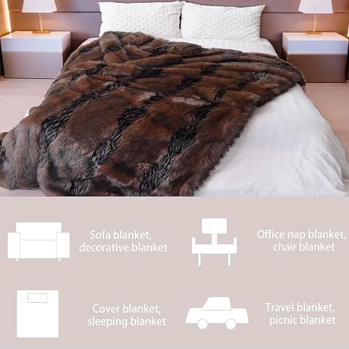 inchgrass Fox Faux Fur Blanket Luxury Fur Throw Blanket Sofa Fluffy Blanket Super Warm Elegant Cozy Fuzzy Throw Blankets for Couch,Armchair and Bed Washable Plush Blankets 74"x60" Brown Throw Blanket | Luxury Fur Throw Blanket, Super Warm, Plush Blankets, Cozy, Elegant, Fuzzy, Washable, Sofa Fluffy Blanket, Couch, Bed thumbnail 6