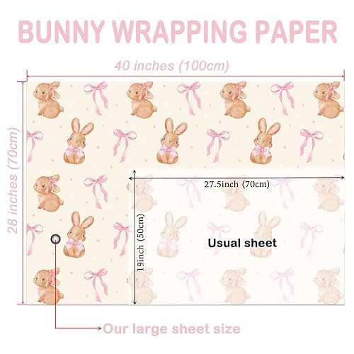 WRAPLULU Bunny Wrapping Paper - 4 Jumbo Sheets, 28 * 40 Inches - Pink Bow Gift Wrap, Perfect for Christmas Birthday Baby Shower Easter Wedding Spring thumbnail 5