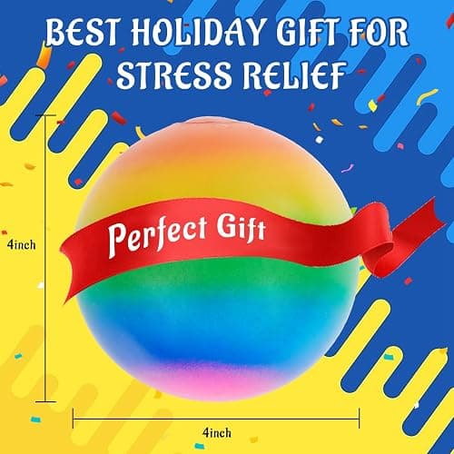 Giant 4-Inch Rainbow Stress Ball -Jumbo Big Squeeze Relief! Fills Your Entire Palm, 2X Larger Than Standard, Ultra-Soft Ball for Deep Stress Relief thumbnail 2