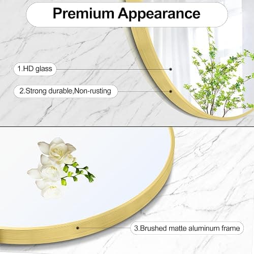 Heymirro Round Bathroom Mirror Wall Mirrors with Aluminum Alloy Matte Framed, for Bedroom, Vanity, Entryway Hall, Living Room(24 Inch,Gold) thumbnail 5