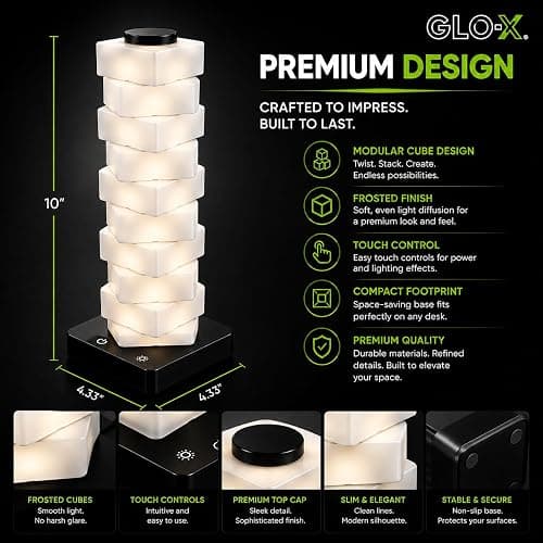 GLO-X Modular RGB Desk Lamp, Stackable LED Touch Light for Gaming & Bedroom | 16+ Color Changing Effects; USB Powered; Create Shape; Night Light; Mood Lighting; Kids Room; Desk Decor; Great Gift Idea thumbnail 6