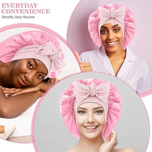 Abeillo Silk Sleep Bonnets for Women, 1PC Adjustable Satin Night Sleeping Cap Soft Elastic Band Silk Bonnets for Sleeping, Hair Bonnet with Tie Band for Curly Hair Braid Women (Pink) thumbnail 6