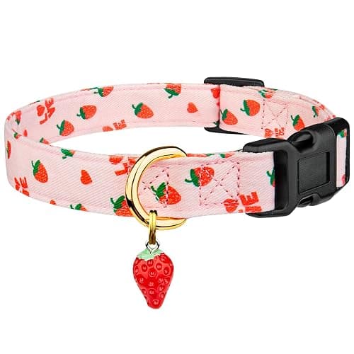 Cotton Handmade Dog Collar Cute and Distinctive Patterns Pink Strawberries with Pendant for Girl Boy Dogs Collars M - Image 1