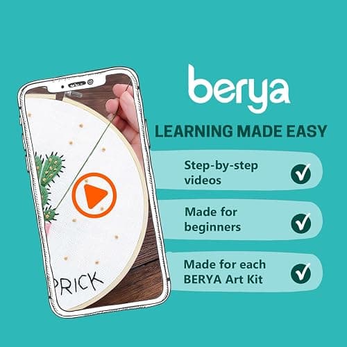 BERYA Cactus Embroidery Kit Including Video Step by Step Instructions Embroidery Hoop,Color Threads and Embroidery Scissors for Beginners-Handmade Needlepoint Kits for Adults thumbnail 5