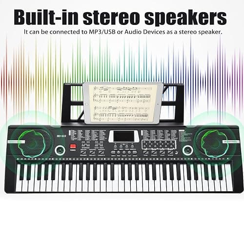61 Key Keyboard Piano, Portable Electronic Keyboard Piano for Beginners with Speakers, Microphone, Sheet Music Stand, 100 Voices, 100 Rhythms, Digital Music Keyboard for Teen thumbnail 4