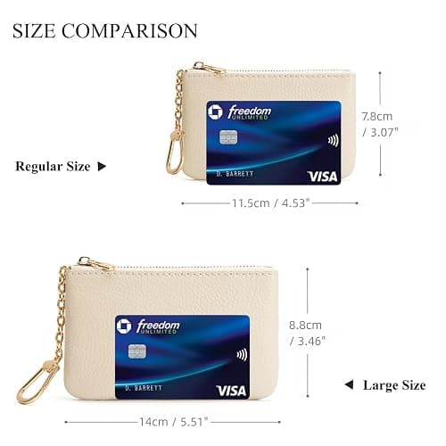 LARENNT Full Grain Leather Coin Purse with Key Chain - Small Change Purse Keychain Card Holder Keychain Pouch Small Keychain Wallet for Women and Men (Creamy-white, Large Size) thumbnail 3