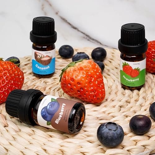 Fruity Fragrance Oil, Holamay Premium Fruit Essential Oils for Diffuser, Candle Soap Making Scents, 10x5ml, Coconut, Strawberry, Mango, Pineapple, More Home Diffusers Oil Scents, Summer Oils Gift Set thumbnail 7