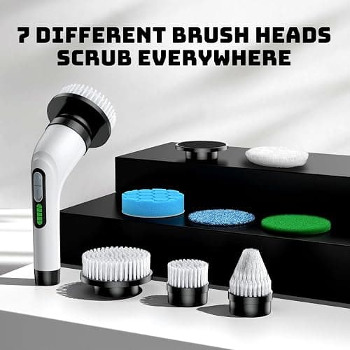 Electric Spin Scrubber for Bathroom: Shower Scrubber with Long Handle, Dual Speed Cordless Power Cleaning Scrub, 7 Brush Heads, IPX7 Waterproof Heavy Duty Cleaner Tools for Tub Tile Grout Wall thumbnail 6