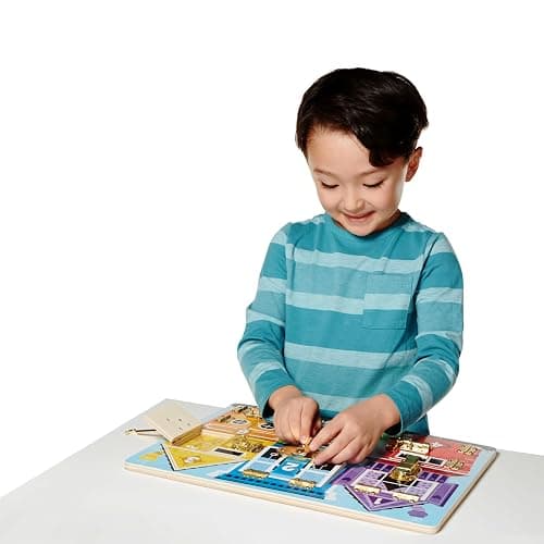 Melissa & Doug Wooden Latches BoardSensory Activity Toy for Kids, Doors and Locks Toy, Wooden Busy Board, Toddler Toys for Ages 3+ thumbnail 3