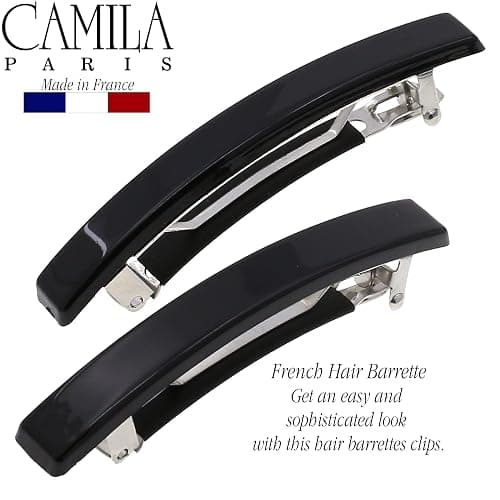 Camila Paris AD2/2 French Hair Barrette Clip for Girls, Set of 2 Black Small Rubberized Metal Clasp Strong Hold Grip Hair Clips for Women, No Slip Styling Girls Hair Accessories, Made in France thumbnail 6