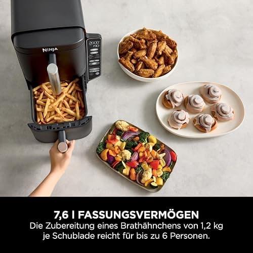Ninja Double Stack Heißluftfritteuse, 7,6L Digitale Air fryer Doppelkorb mit 4 Kochstufen, 2 Schubladen, 2 Gestelle, platzsparendes Design, 6 Kochfunktionen, 6 Portionen, Schwarz SL300EU thumbnail 5