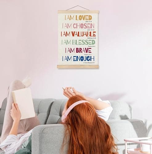 SPBL&L Boho Motivational Christian Wall Art Poster Hanger Frame, I Am Loved Bible Verse Positive Affirmation Hanging Canvas Pictures Prints Wall Decor for Kids Room Bedroom Nursery, 12x16 Inch thumbnail 2