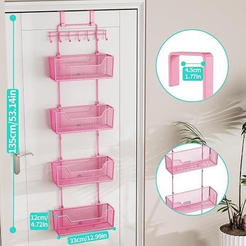 HapiRm Over Door Organizer Storage - Hanging Door Organizer with 4 Metal Large Capacity Baskets and Adjustable Coat Hook for Bathroom Bedroom Kitchen Pantry Closet Cabinet thumbnail 3