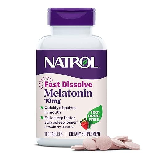 Natrol Melatonin 10 mg Fast Dissolve Tablets, Strawberry, 100 Count | Sleep Support for Adults, for Occasional Sleeplessness, No Water Needed, 100% Drug-Free, Non-Habit Forming - Image 1