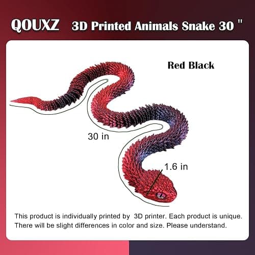 3D Printed Snake Animal Fidget Toys, 30 Inch Mystery Fake Anaconda, Realistic Sensory Gadget for Anxiety Relief, 3-D Print Articulated Snakes Collectible for Home Office Decor Executive Desk Toy thumbnail 3