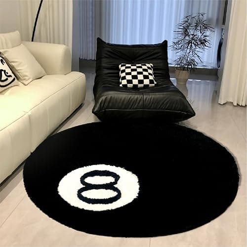 Cecailin® 8 Ball Rug,24 inch/60cm 8 Ball Decor,Fluffy,Double Rubber Sole,Bedroom Aesthetic,Graphic Rugs,Y2K Rug,Suitable for Bathrooms,Bedrooms, Children's Rooms,Machine Washable thumbnail 5