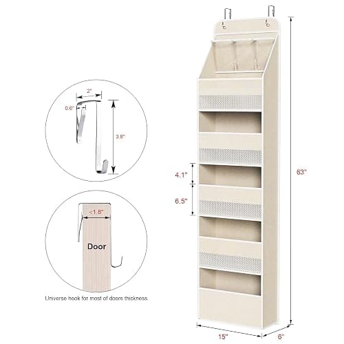 Univivi 6-Shelf Over Door Hanging Organizer Fabric Baby Door Storage with 5 Extra Large Capacity Pockets Behind the Door Hanging Storage Organizers Easy Install Door Storage for Baby Essential (Beige) thumbnail 3