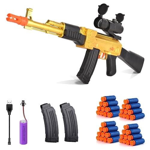 BYTEWAR Electric Golden AK-47 Realistic Soft Bullets Toy Gun,Foam Blasters Toys with 40 Foam Darts & 2 Magazines,Automatic Sniper Rifle for Kids Ages 6+ Years Old,Christmas Birthday Gift for Boys - Image 1