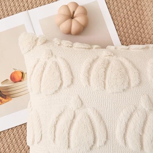 Kevin Textile Pumpkin Fall Throw Pillow Covers 18x18 Inch Set of 2 Luxury Soft Halloween Decorative Lumbar Pillowcases for Harvest Holiday Soft Couch, Beige thumbnail 2