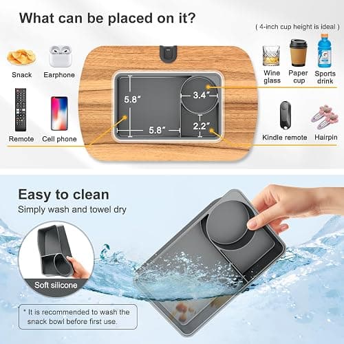 ERGONOV Lap Beanbag Tablet Pillow Stand,Adjustable iPad Holder with Snack Bowl,360° Rotating Clip for 4.7-13" Kindle,Phone,Tablet.Ideal for Hands-Free Reading and Relaxation on Bed,Couch,Recliner,Gray thumbnail 3