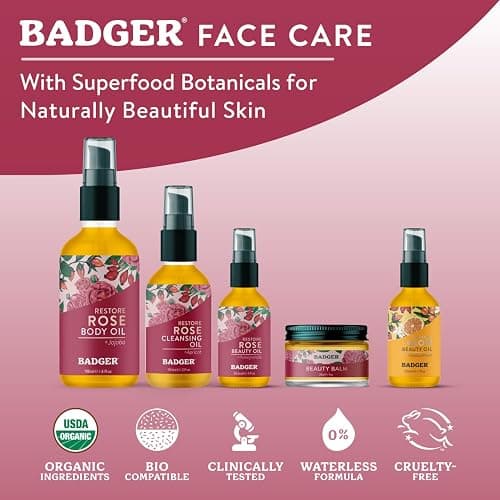 Badger Rose Beauty Balm, 100% Organic Nourishing Treatment For Face, Neck & Hands w/Pure Rose Essential Oil, Intensive Long Lasting Face Moisturizer for Women & Men, 1 oz Glass Jar thumbnail 4