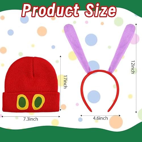GANSHAYA 4 Pcs Halloween Caterpillar Costume Accessory Book Character Cosplay Red Knitted Beanie Hat Headband Socks Gloves for Halloween Cosplay Party thumbnail 3