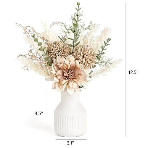 Mkono Fake Flowers in Ceramic Vase, 12.5" Coffee Table Centerpieces, Brown | Table Decor with vase, Small Silk Faux Artificial Flower Arrangements, Fits Bathroom Dining Room Kitchen Home Indoor Decor thumbnail 3