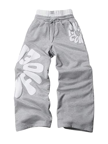 SHENHE Men's Y2k Graphic Baggy Sweatpants Wide Leg Open Bottom Drawstring Sweatpants with Pockets - Image 1