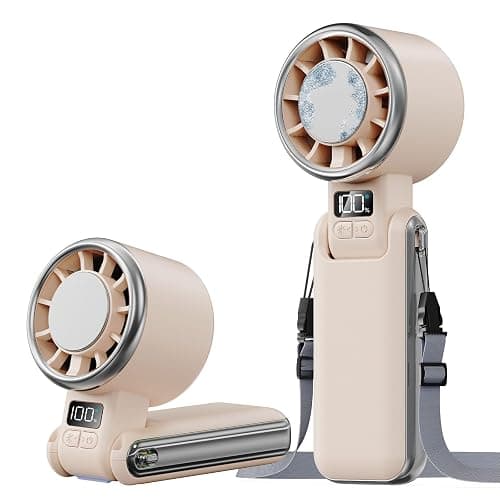 SHEWIND Portable Handheld Fan with Ice Cooling - 5 Gear High Speed Personal Turbo Fan Rechargeable, Up to 11 Hrs, Mini Hand Fans for Travel Essentials, Beach Vacation, Gifts for Women, Men (Cream) - Image 1
