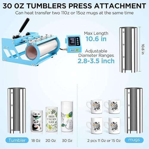 WHUBEFY Heat Press,15x15 Shirt Press Machine 8 in 1 with 30Oz Tumbler Attachment Sublimation Machine Digital Slide Out Sublimation Heat Transfer Machine, Heat Press for T-Shirts Mugs Caps Plates,1400W thumbnail 5